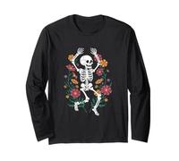 Ghirlanda floreale scheletro danzante divertente Halloween gotico Maglia a Manica