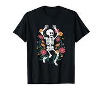 Ghirlanda floreale scheletro danzante divertente Halloween gotico Maglietta