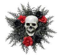 Ghirlanda Halloween con Teschio Centrale e Rose Rosse e Nere (26 cm) | Decorazione Gotica da Appendere, Accessorio Festivo Spettrale per Feste a Tema Horror, Ingresso di Casa