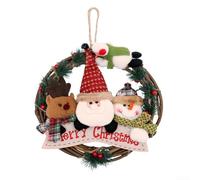 Ghirlanda in rattan fatta a mano per porta d'ingresso, decorazione natalizia con Babbo Natale, pupazzo di neve, renna, per interni ed esterni, rustica, tradizionale, da appendere, 29 cm (Babbo Natale)