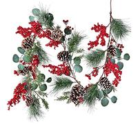 Ghirlanda innevata Ramo 100 cm Dietro Porta con Bacche Rosse E PIGNE Natale in PVC arco 1 mt con ADDOBBI Decorazioni con Fiocco aghi di Pino Fuoriporta d'ingresso