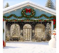 Ghirlanda invernale per porta del garage, con scena innevata blu, grande decorazione per porte del garage, decorazione natalizia per interni ed esterni, sfondo per feste, 390 x 180 cm