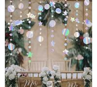 Ghirlanda iridescente a forma di stella, 1,5 m, decorazione scintillante per feste in carta stravagante per feste per adulti, colore argento brillante, 4 pezzi