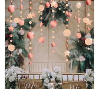 Ghirlanda iridescente a forma di stella, 1,5 m, decorazioni da appendere, ghirlanda scintillante per feste stravaganti di carta per feste per adulti, oro rosa, 4 pezzi