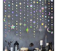 Ghirlanda iridescente a forma di stella, luna, cerchio, puntino, kit di decorazione per feste, da appendere, mezzaluna e scintillante, striscione per bambini, primo compleanno, Ramadan, EID Mubarak,