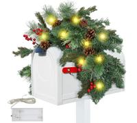 Ghirlanda luminosa a forma di pigna, 89,9 cm, ghirlanda natalizia con 20 LED, stringa di luce da 2 m, festone invernale con bacche rosse per decorazioni natalizie