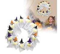 Ghirlanda luminosa per Halloween, 2025, con 12 LED, bianca, con fantasma, decorazione da appendere alla porta d'ingresso, per interni ed esterni, parete, finestra, portico, patio, giardino, fattoria