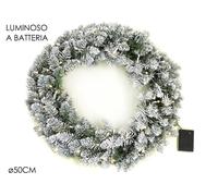 GHIRLANDA NATALE GIGANTE Cm.50 Diam CORONA TONDA in PINO NEVE 90 RAMI con led
