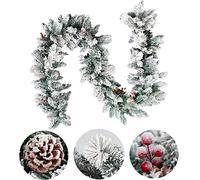 Ghirlanda Natalizia,1.8M floccate Ghirlande Natalizie affollate con Neve, pigne e Frutti di Bosco, Decorazioni Natalizie per caminetti, Scale, Porte, Albero di Natale, Giardino, Cortile