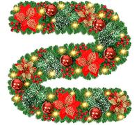 Ghirlanda Natalizia, 2.7M Ghirlanda di Natale per Porta Decorativa, Ghirlanda di Natale Artificiale con Luci LED, Ghirlanda di Natale Luminosa Adatto per Pareti, Caminetti, Scale, Finestre