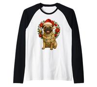 Ghirlanda Natalizia a Forma di Carlino, con luci Natalizie Maglia con Maniche Raglan