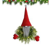 Ghirlanda natalizia a forma di gnomo senza volto, per porta d'ingresso con luci, ghirlanda creativa con bordi, gnomo di Natale da appendere alla porta, bambola senza volto da appendere alla porta