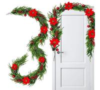 Ghirlanda natalizia a forma di stella di Natale, 1,5 m, con bacche rosse | Decorazioni natalizie per interni ed esterni, finestre, portico, camino, cassetta postale, feste, festival, cucina, ufficio