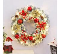 Ghirlanda Natalizia A LED Floccata Ghirlande Natalizie For Porta D'ingresso Ghirlanda Ornamentale Con Pigne E Palline Di Natale, Calda Decorazione Invernale(Red,50cm)