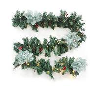 Ghirlanda natalizia a LED in rattan, 2,7 m, con bacche rosse, decorazione verde, albero artificiale, luce per la casa, luci per interni