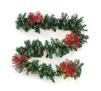 Ghirlanda natalizia a LED in rattan, 2,7 m, con bacche rosse, decorazione verde, albero artificiale, luce per la casa, luci per interni