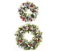 Ghirlanda natalizia artificiale, 30,5 cm e 45,7 cm, con fiori di stella di Natale, pigne e bacche, decorazione natalizia per interni ed esterni