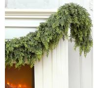 Ghirlanda natalizia artificiale con aghi di cedro verde, 1,8 m, in pino norfolk, per vacanze, finestre del camino, scale, decorazione per interni ed esterni (1,8 m spessa)