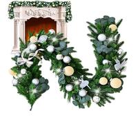 Ghirlanda natalizia artificiale pre-illuminata - 1,8 m lunga ghirlanda artificiale con luce LED | Ghirlanda natalizia artificiale | Decorazione da giardino rustica riutilizzabile