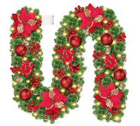 Ghirlanda Natalizia, CHOIGN 2.7M/9 Piedi Decorazioni Natalizie con Luci 30LEDs Alimentate Batterie, Ghirlanda Natale Decorazioni Artificiale per Porta, Camini,Scale,Decorazioni dell'albero di Natale