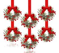Ghirlanda natalizia con fiocco rosso con bacche, 6 pezzi con farfalla artificiale, nastro per armadio, ghirlande per la casa, eleganti decorazioni natalizie per porte di casa, porta d'ingresso, parete