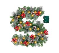 Ghirlanda natalizia con illuminazione, 2,7 m, decorazione natalizia a LED, ghirlanda di abete artificiale, decorazione natalizia con bacche e pigne, ghirlanda di Natale per camino, scale (A)