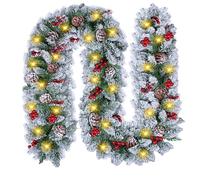 Ghirlanda natalizia con illuminazione a 30 LED, 9 FT/2,7 m, ghirlanda di abete con illuminazione a fiori, decorazione natalizia in rattan, per scale, interni ed esterni, Natale