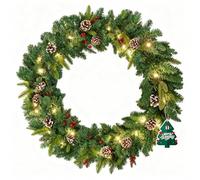 Ghirlanda natalizia con illuminazione a LED, verde con pigne e bacche rosse, ghirlanda artificiale in PVC PE per interni ed esterni, decorazione natalizia, ringhiera per porte, 501 cm