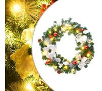 Ghirlanda natalizia con luci a LED, 60 cm, artificiale, con pigne e frutti di bosco rossi, decorazione natalizia creativa, per interni ed esterni
