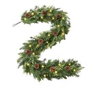 Ghirlanda natalizia con luci, realistica ghirlanda di cedro con pigne, ghirlande di pino Norfolk preilluminate e timer, cipresso illuminato per camino, mantello, scale, decorazione natalizia per
