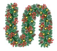 Ghirlanda natalizia con pigne e bacca rossa, decorazione natalizia per interni esterni, ghirlanda di Natale, adatta per casa, scale, camino, porta d'ingresso, terrazza e giardini