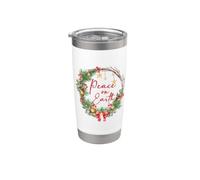 Ghirlanda natalizia con scritta "Peace on Earth", per donne e ragazze, per Bicchiere termico in acciaio inox doppia parete