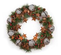 Ghirlanda natalizia con stelle e pigne in argento, 40 cm, per esterni, Natale, casa, ufficio, caminetto