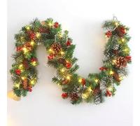 Ghirlanda natalizia da 1,8 m, con luci LED pre-illuminate, riutilizzabile, con pigna e ghirlande natalizie leggere, decorazioni per scale, camini, porte