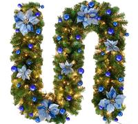 Ghirlanda natalizia da 2,7 m con bacche rosse e dorate, in plastica impermeabile, per interni ed esterni, per ghirlande, caminetti, scale, decorazione per albero (blu)