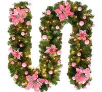 Ghirlanda natalizia da 2,7 m con bacche rosse e dorate, in plastica impermeabile, per interni ed esterni, per ghirlande, caminetti, scale, decorazione per albero (rosa)