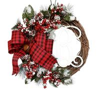 Ghirlanda natalizia da 38 cm con lettere - stile americano, da appendere alla porta, con frutti rossi e cerchio in rattan(B)