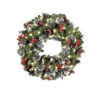 Ghirlanda natalizia da 45 cm, artificiale con LED, corona dell'Avvento, illuminata con pigne e bacche, ghirlanda natalizia per balconi, finestre, interni ed esterni