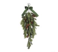 Ghirlanda natalizia da 70 cm, festone natalizio a goccia, ghirlanda realistica con pigne e fiocco in velluto, decorativa per tutto l'anno (verde)