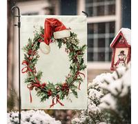 Ghirlanda natalizia da giardino con agrifoglio, 30,5 x 45,7 cm, double face, per decorazione esterna, divertente cappello di Natale, bandiera in tela per cortile, piccola bandiera per giardino