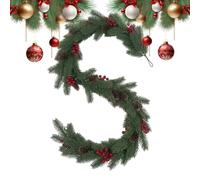 Ghirlanda natalizia di pino artificiale, 1,85 m, verde, con bacche rosse | Camino Mantel Decor per esterni interni tavolo finestra portico mantel partito festival cucina ufficio