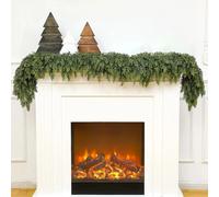 Ghirlanda natalizia fatta a mano calda, ghirlanda stagionale verde con aghi di cedro artificiale per l'arredamento delle vacanze invernali del mobile TV di Natale