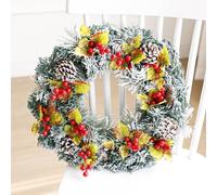 Ghirlanda natalizia floccata 40 cm con foglie di bacche rosse e batteria illumin