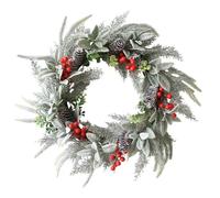 Ghirlanda Natalizia Floccata Da 50 Cm, Ghirlande Natalizie Artificiali For Porta D'ingresso, Ornamento Con Pigne, Foglie Di Eucalipto E Bacche For Decorazioni Invernali