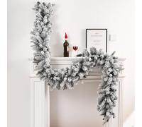 Ghirlanda natalizia floccata di neve, decorazioni natalizie con neve artificiale, decorazione natalizia bianca invernale satinata, ghirlanda di pino per le vacanze, decorazione per la tavola di Natale