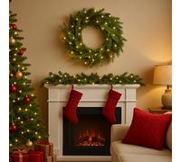 Ghirlanda Natalizia Grandis con Micro LED, in PE/PVC Realistico, 8 Effetti Luce, Timer, a Batteria, Uso Interno ed Esterno 80cm - Varzi dal 1956