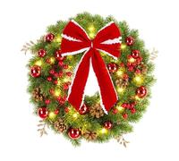 Ghirlanda natalizia illuminata, ghirlanda artificiale per le vacanze, decorazione per porta d'ingresso, ghirlanda natalizia festiva, 40 cm, con fiocchi rossi, palline di Natale per ingresso, interni