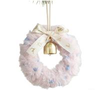 Ghirlanda natalizia in peluche da appendere con fiocco classico e accenti a campana, per finestre e porte stagionali per la casa e le vacanze (rosa)