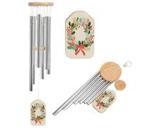 Ghirlanda natalizia in pino, agrifoglio, bacche rosse, scacciapensieri commemorativi, con 6 tubi in alluminio, decorazione da giardino