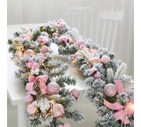 Ghirlanda natalizia in pino artificiale con luci pre-illuminate, ornamenti a sfera, pigne e fiocchi per decorazioni natalizie